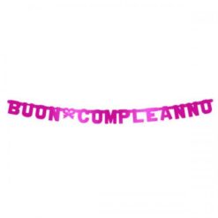 Festone buon compleanno fiocco fucsia ilpianetadelparty